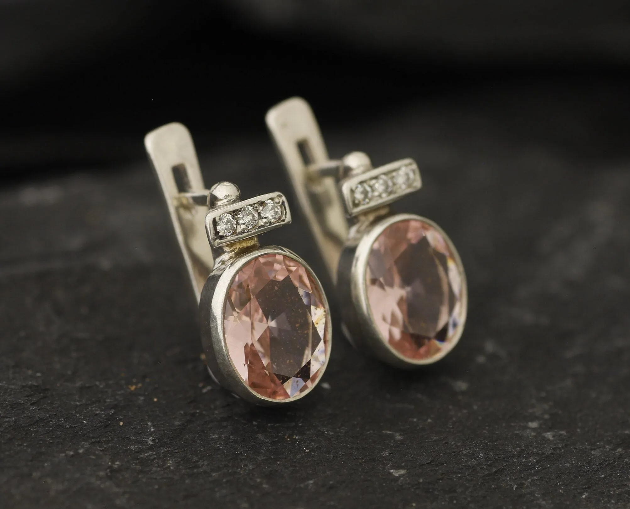 Pink Oval Earrings - Vintage Morganite Earrings - Pink Diamond Studs