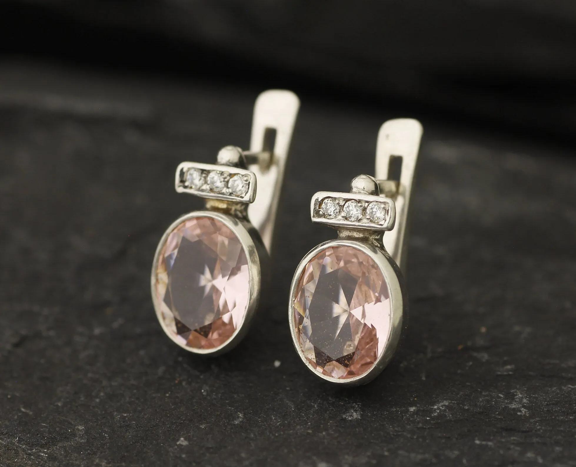 Pink Oval Earrings - Vintage Morganite Earrings - Pink Diamond Studs