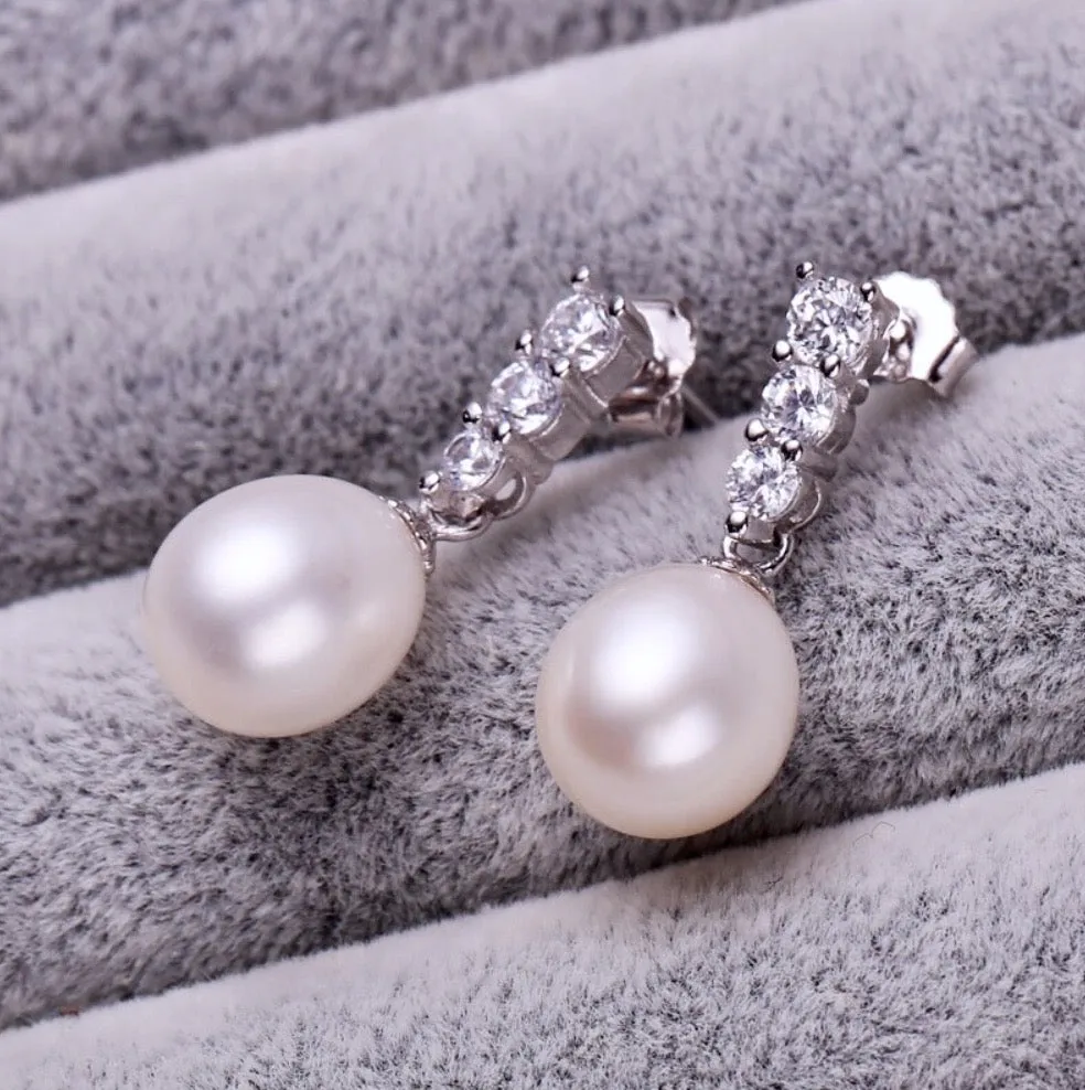 "Doris" - Sterling Silver Pearl and Cubic Zirconia Bridal Jewelry Set