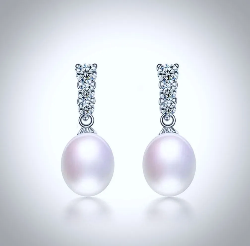 "Doris" - Sterling Silver Pearl and Cubic Zirconia Bridal Jewelry Set