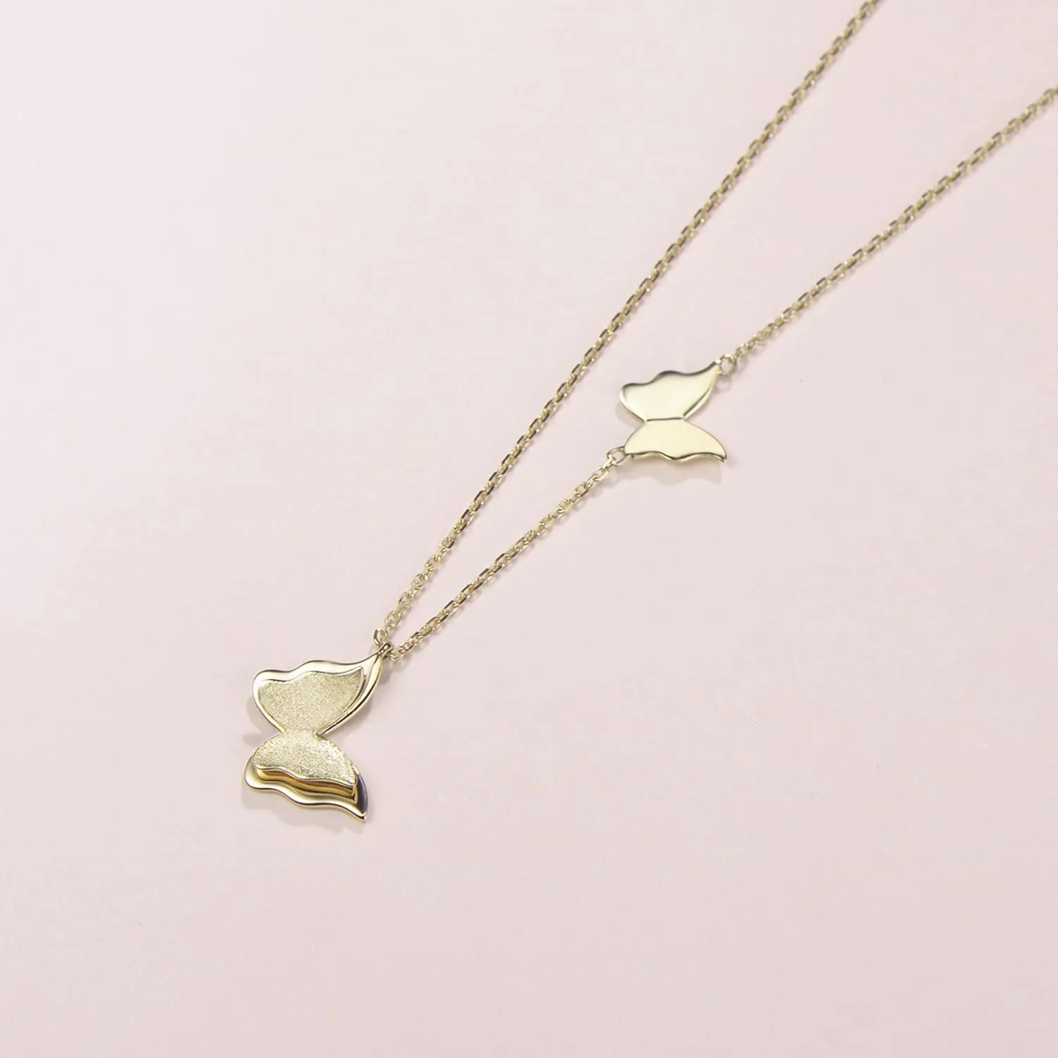 "Twinkling Kiss" Butterfly 14K Yellow Gold Necklace