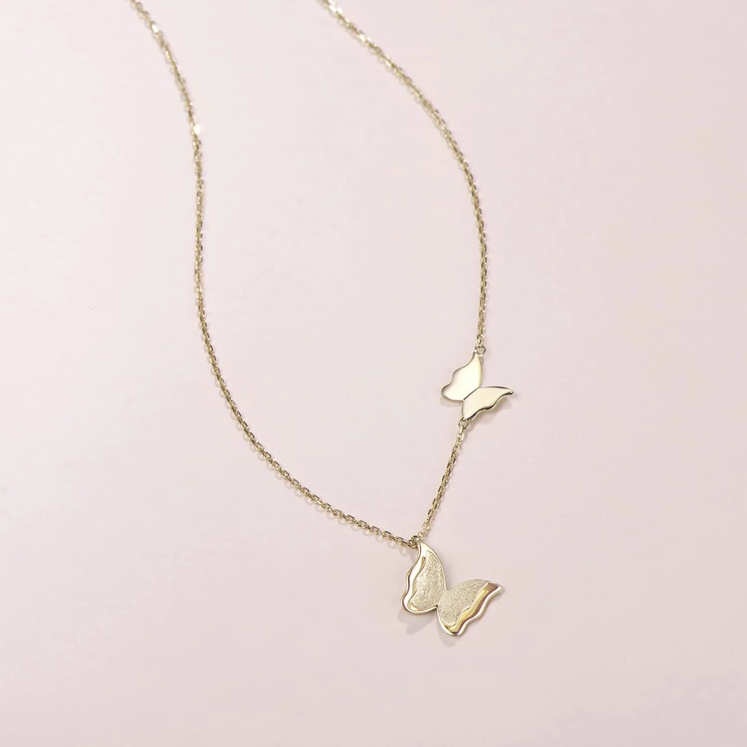 "Twinkling Kiss" Butterfly 14K Yellow Gold Necklace