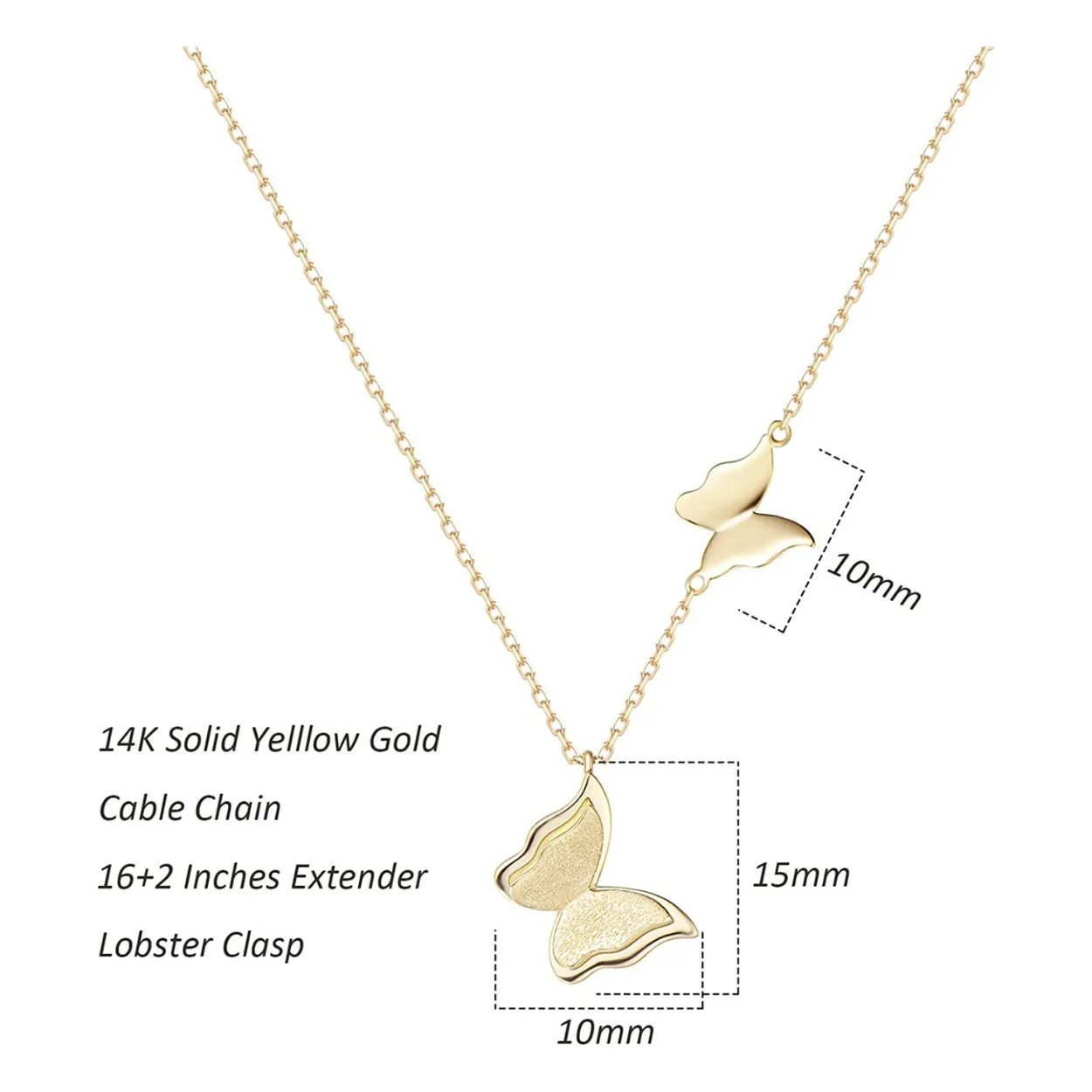 "Twinkling Kiss" Butterfly 14K Yellow Gold Necklace