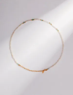 Rice Pearls and Green Strawberry Quartz Intertwined Long Necklace