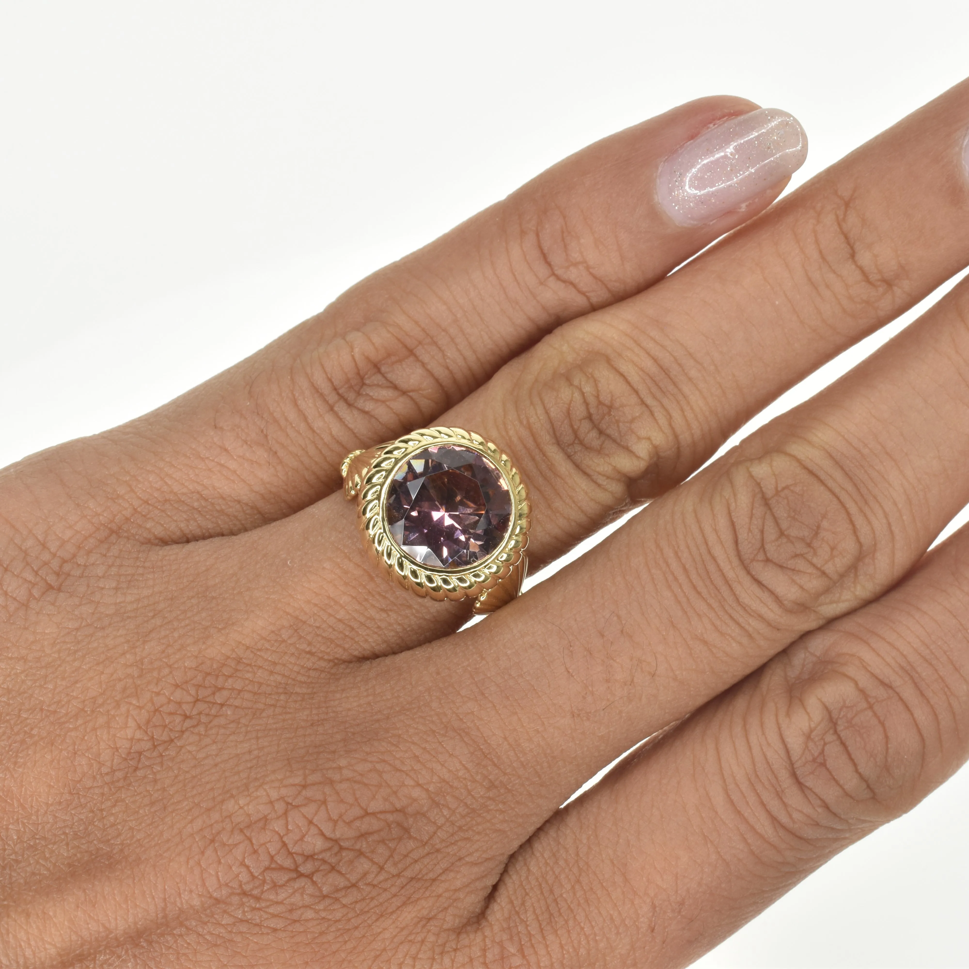 Rope Edged Pink Tourmaline Ring