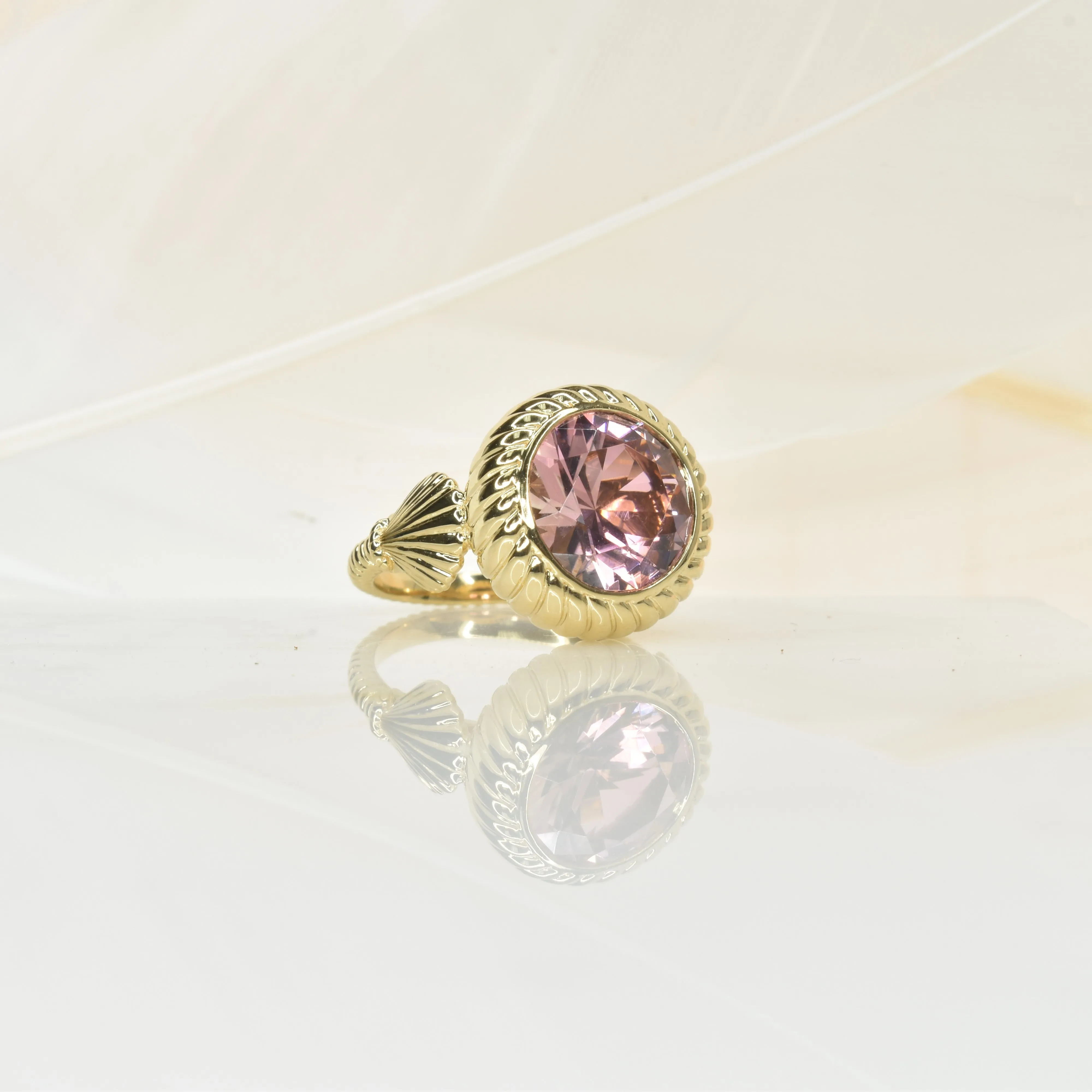 Rope Edged Pink Tourmaline Ring