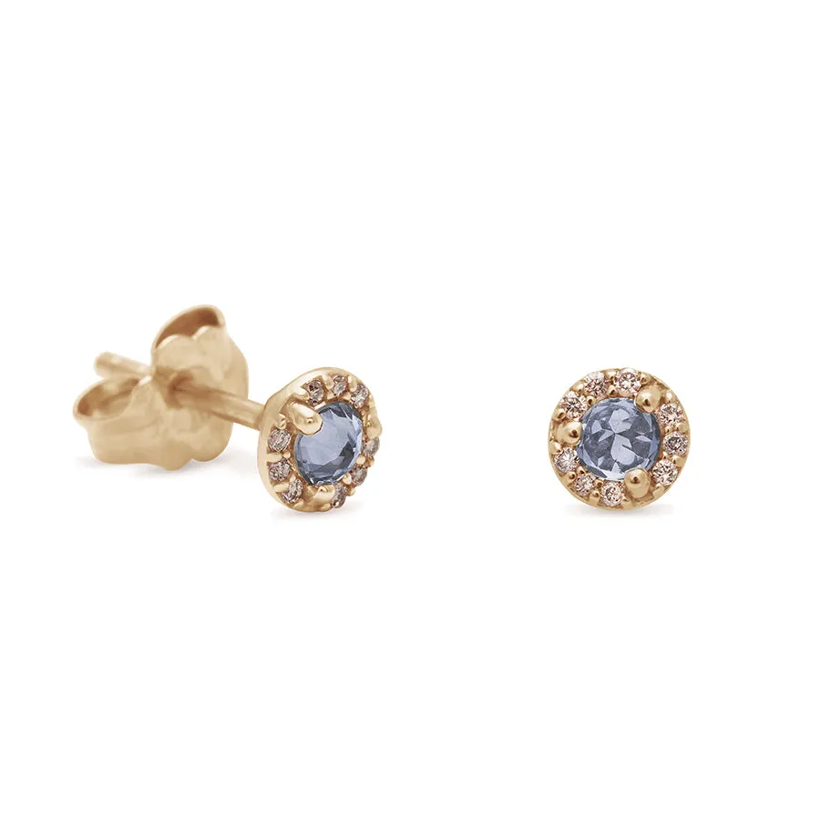 Rosette Stud Earring (Tiny) - 14k Gold, Grey Spinel & Champagne Diamonds