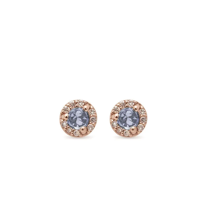 Rosette Stud Earring (Tiny) - 14k Gold, Grey Spinel & Champagne Diamonds