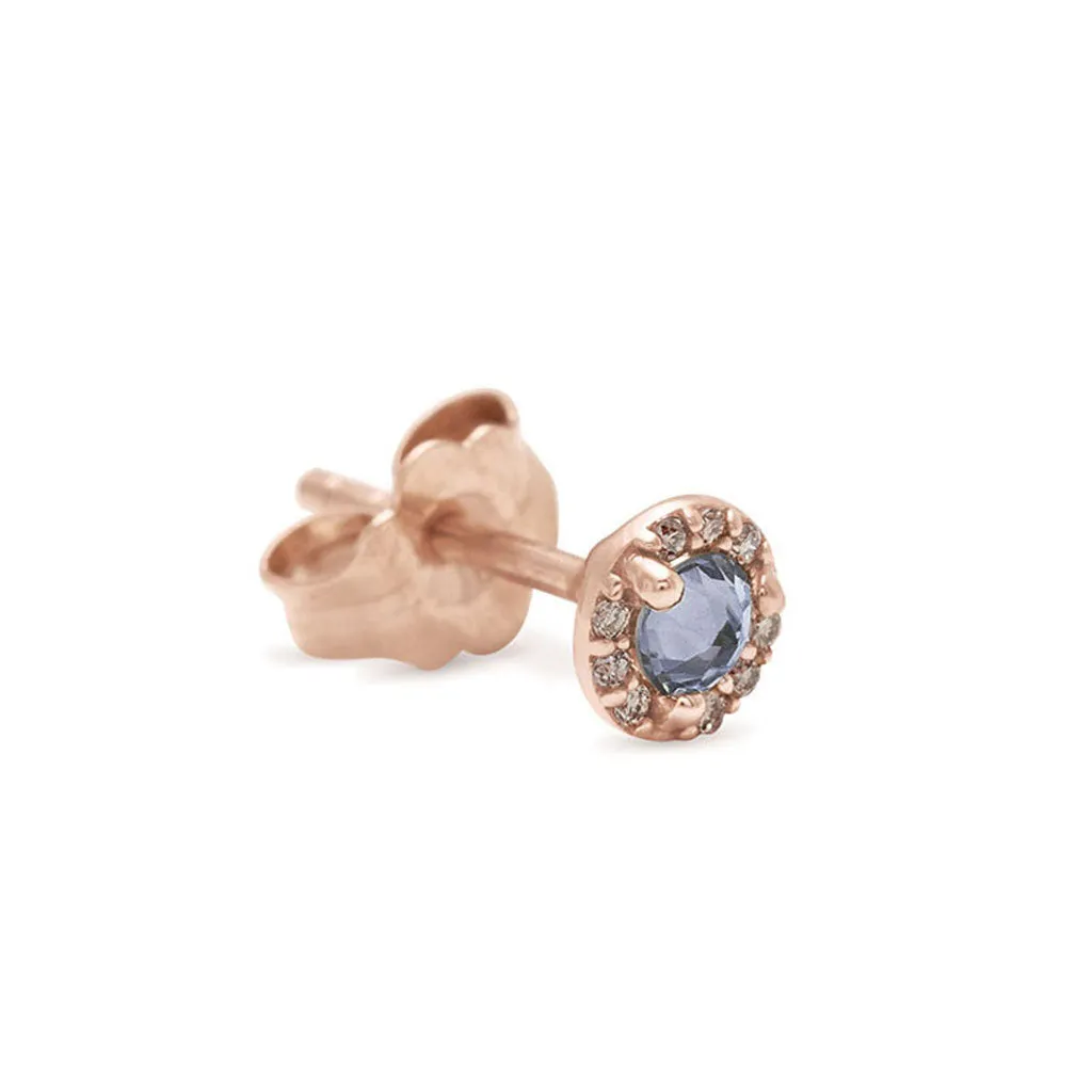 Rosette Stud Earring (Tiny) - 14k Gold, Grey Spinel & Champagne Diamonds