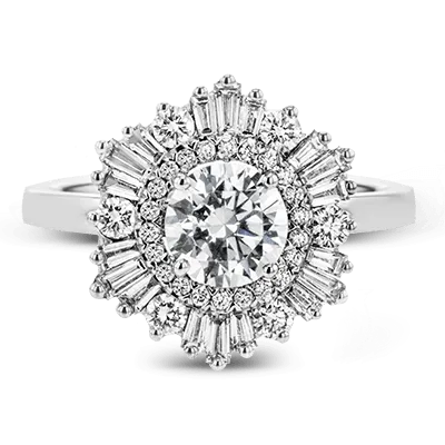 Round-cut Flower Halo Engagement Ring in 18k Gold with Diamonds