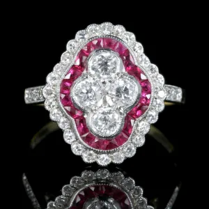 Ruby Diamond Cluster Engagement Ring 18Ct White And Yellow Gold