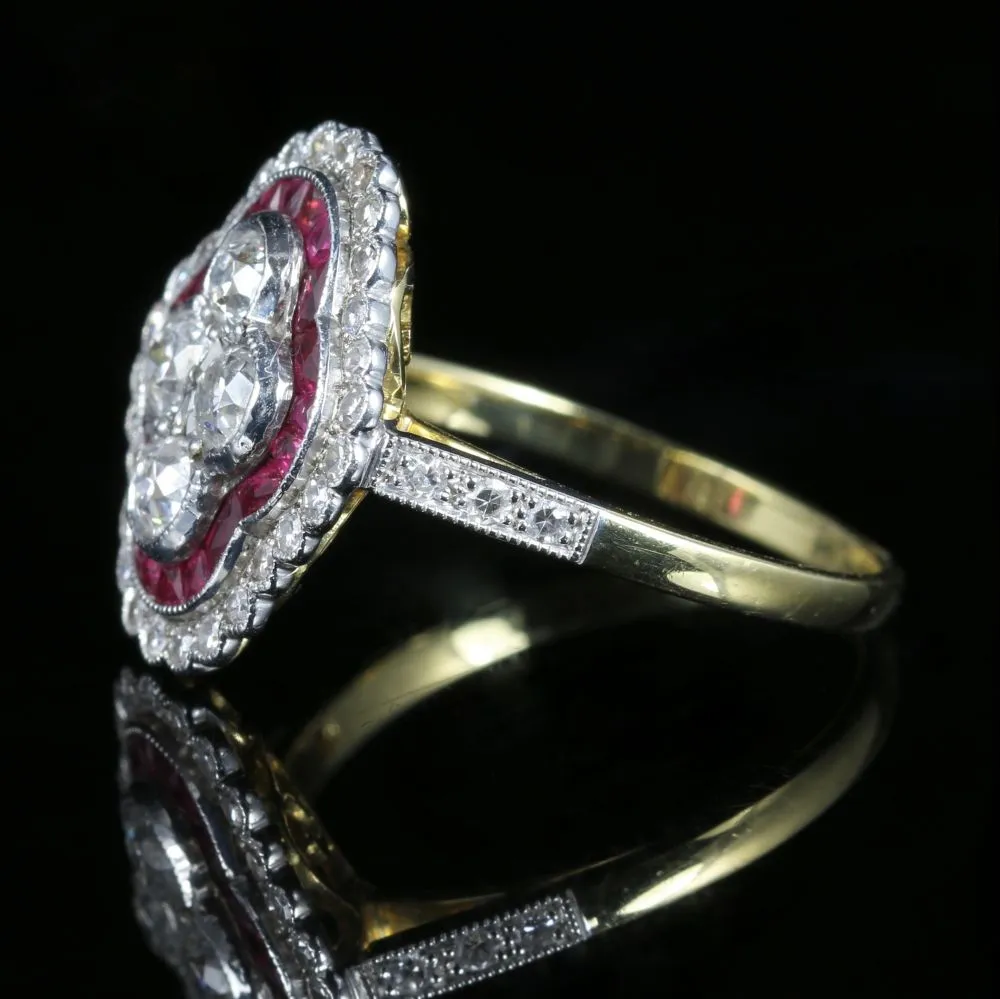 Ruby Diamond Cluster Engagement Ring 18Ct White And Yellow Gold