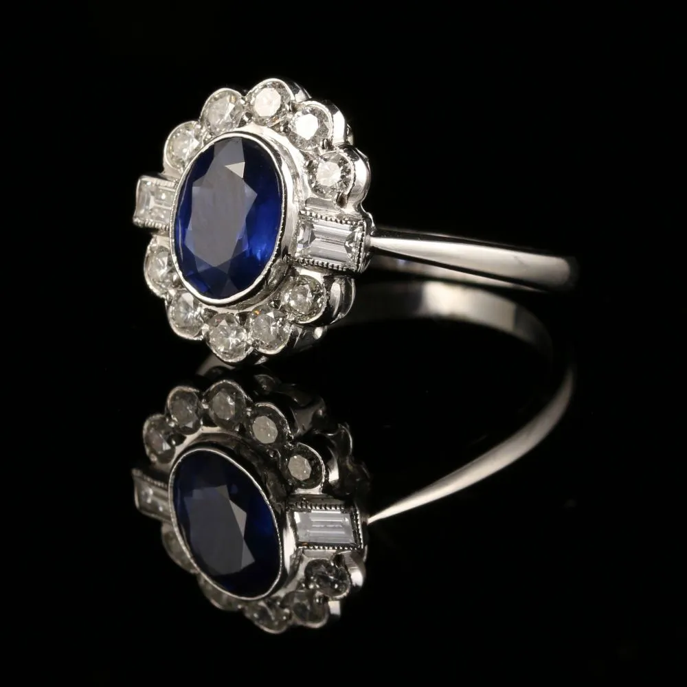 Sapphire Diamond Ring 18Ct White Gold 1.50Ct Sapphire