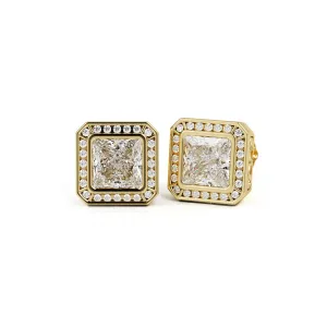 Shadowed Light Solitaire Earrings 2 Natural Diamonds in Yellow Gold