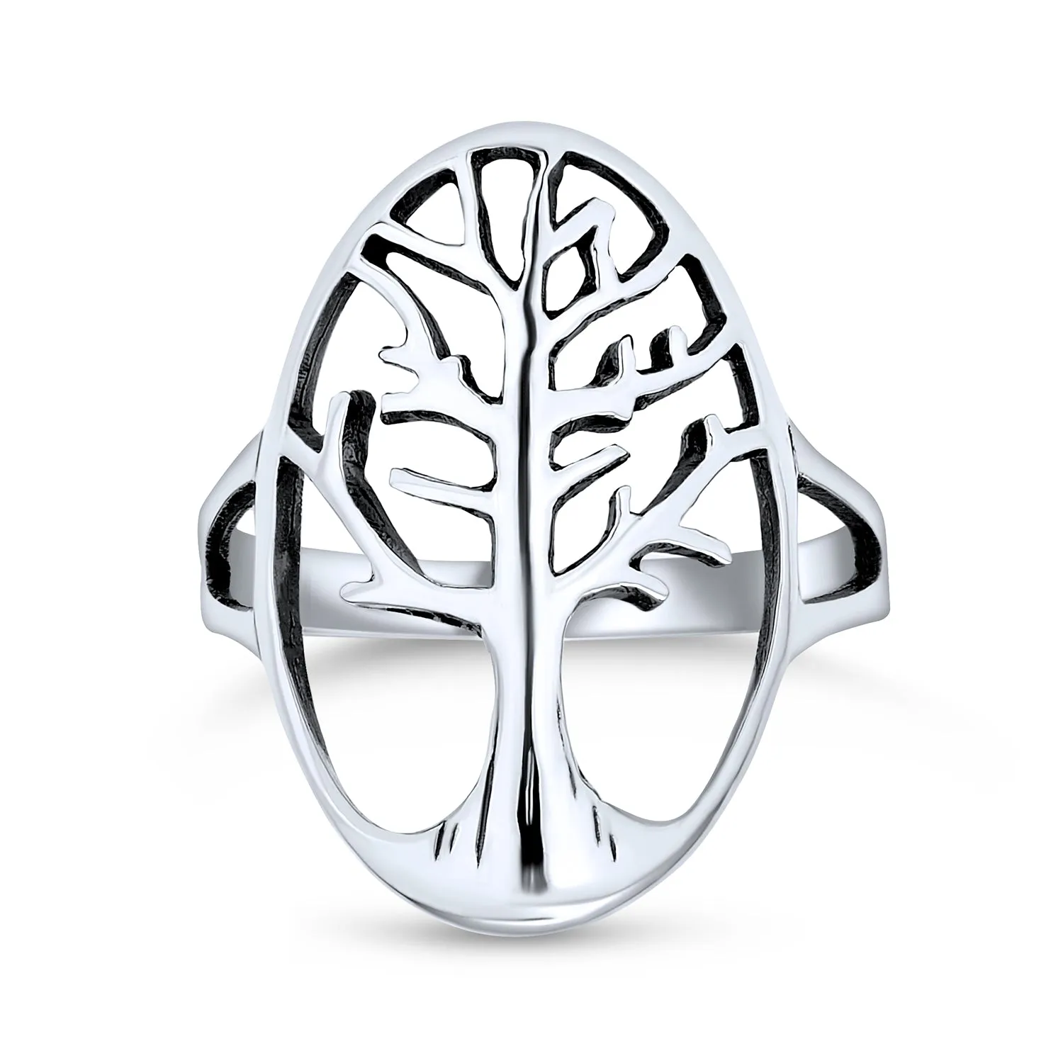 Silver Ring: Open Oval Family Tree of Life Statement for Wife Sterling