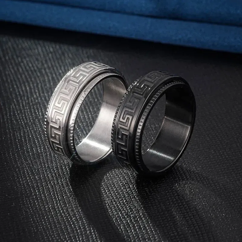 Simple Titanium Steel Couple Rings Decompression Anti-anxiety Rotating Ring for Men Embossed Great Wall Pattern Jewelry Gifts