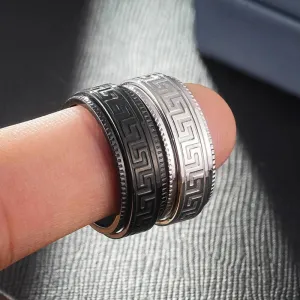 Simple Titanium Steel Couple Rings Decompression Anti-anxiety Rotating Ring for Men Embossed Great Wall Pattern Jewelry Gifts