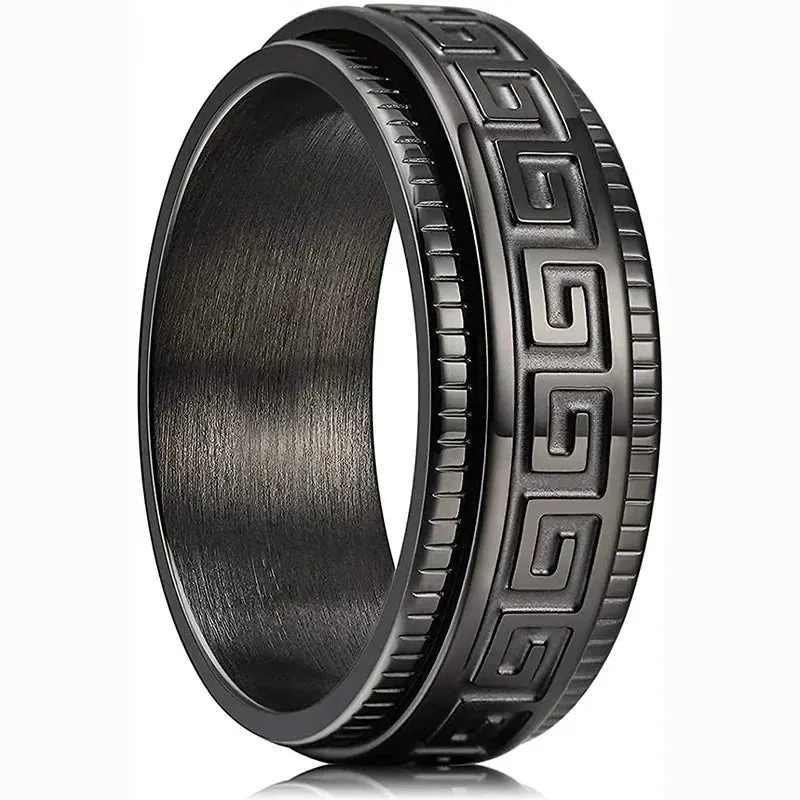 Simple Titanium Steel Couple Rings Decompression Anti-anxiety Rotating Ring for Men Embossed Great Wall Pattern Jewelry Gifts