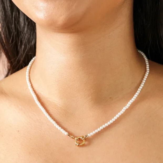 Stainless Steel Pearl Toggle Necklace in Gold