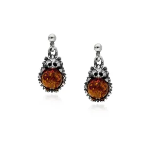 Sterling Silver Amber Hedgehog Stud Earrings