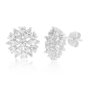 Sterling Silver Cubic Zirconia Cluster Stud Earrings