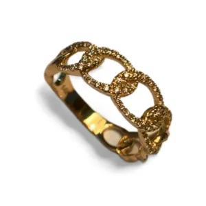 Stunning 14K Yellow Gold Diamond Swirl Cuban Chain Link Band Ring