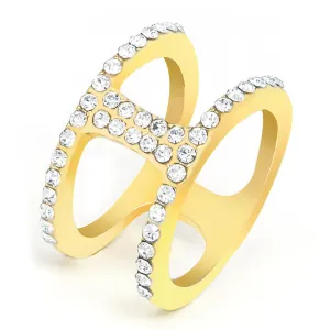 Stunning gold tone ring with surrounding and centre clear crystals