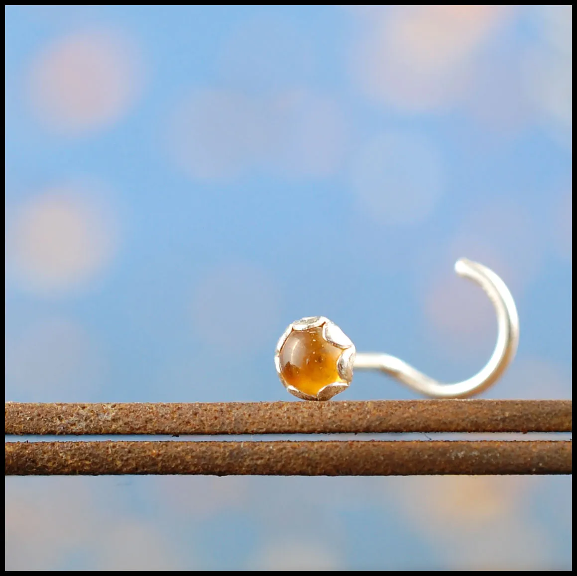 Sunny Citrine and Silver Nose Stud