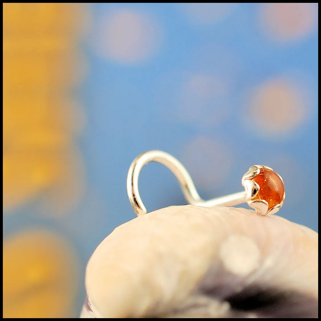 Sunny Citrine and Silver Nose Stud