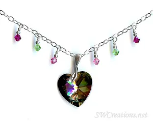 Sunset Heart Crystal Charm Pendant Necklace