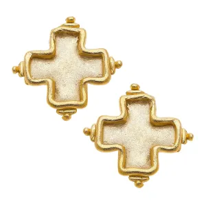 Susan Shaw Square Cross Studs Gold