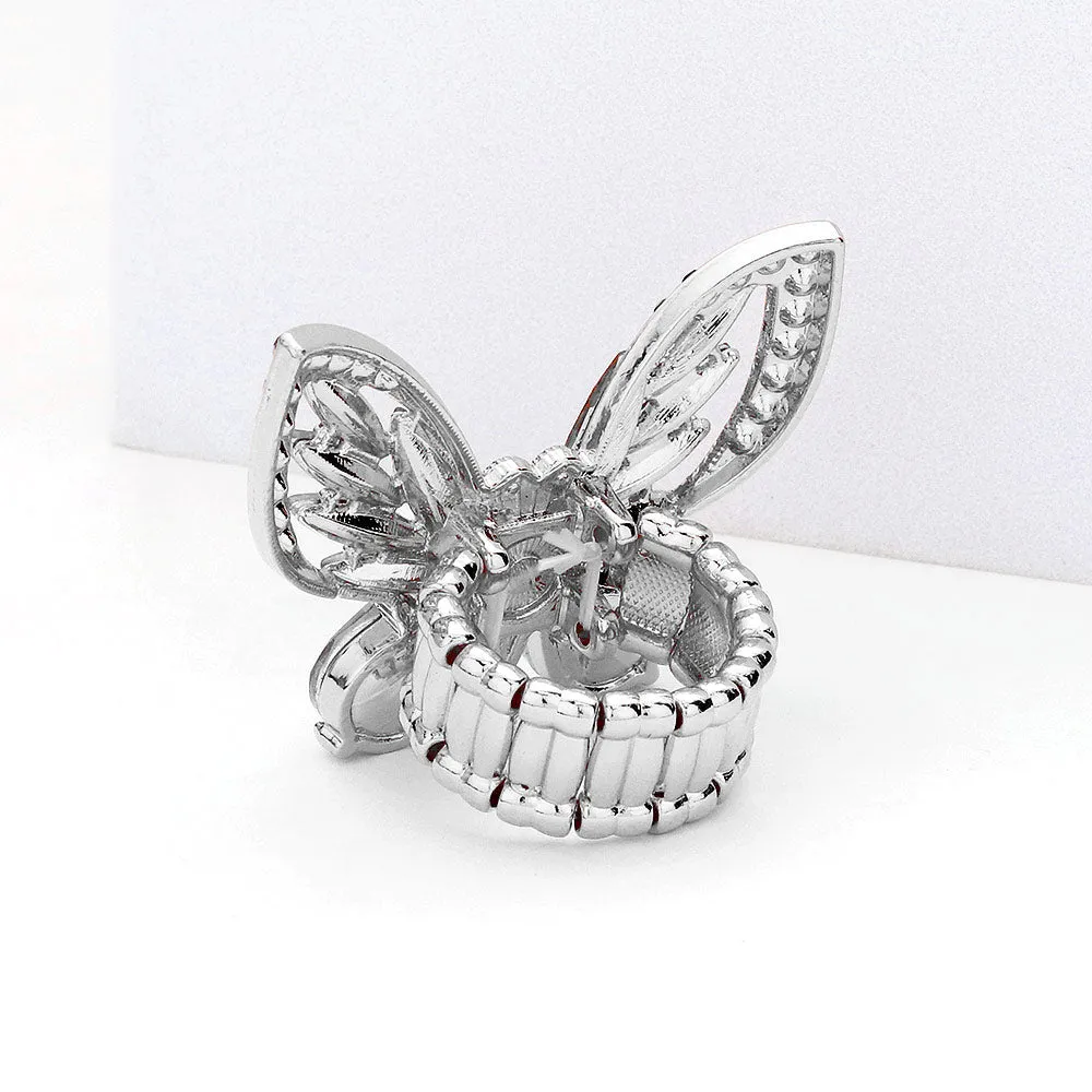 TIA-  AB Rhinestone butterfly stretch ring