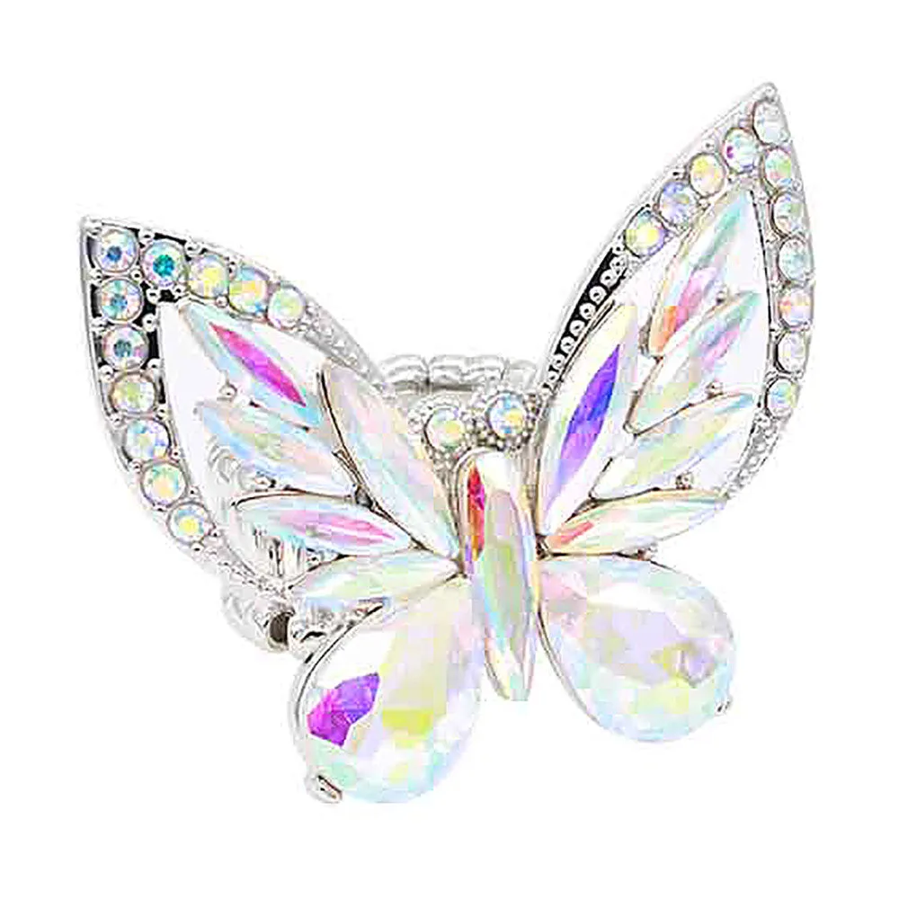 TIA-  AB Rhinestone butterfly stretch ring