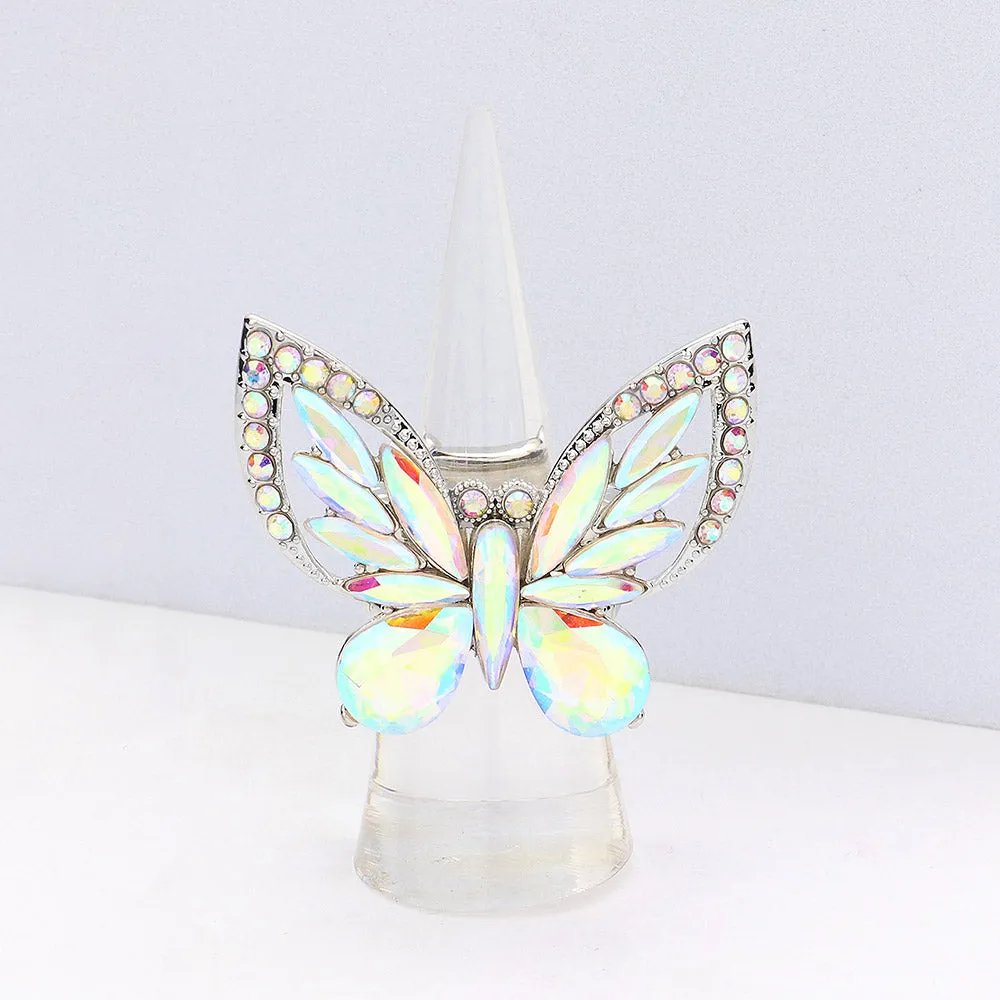 TIA-  AB Rhinestone butterfly stretch ring