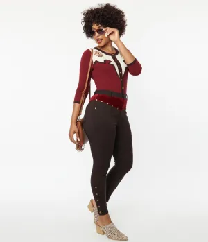 Unique Vintage Brown Denim & Red Yoke Skinny Jeans