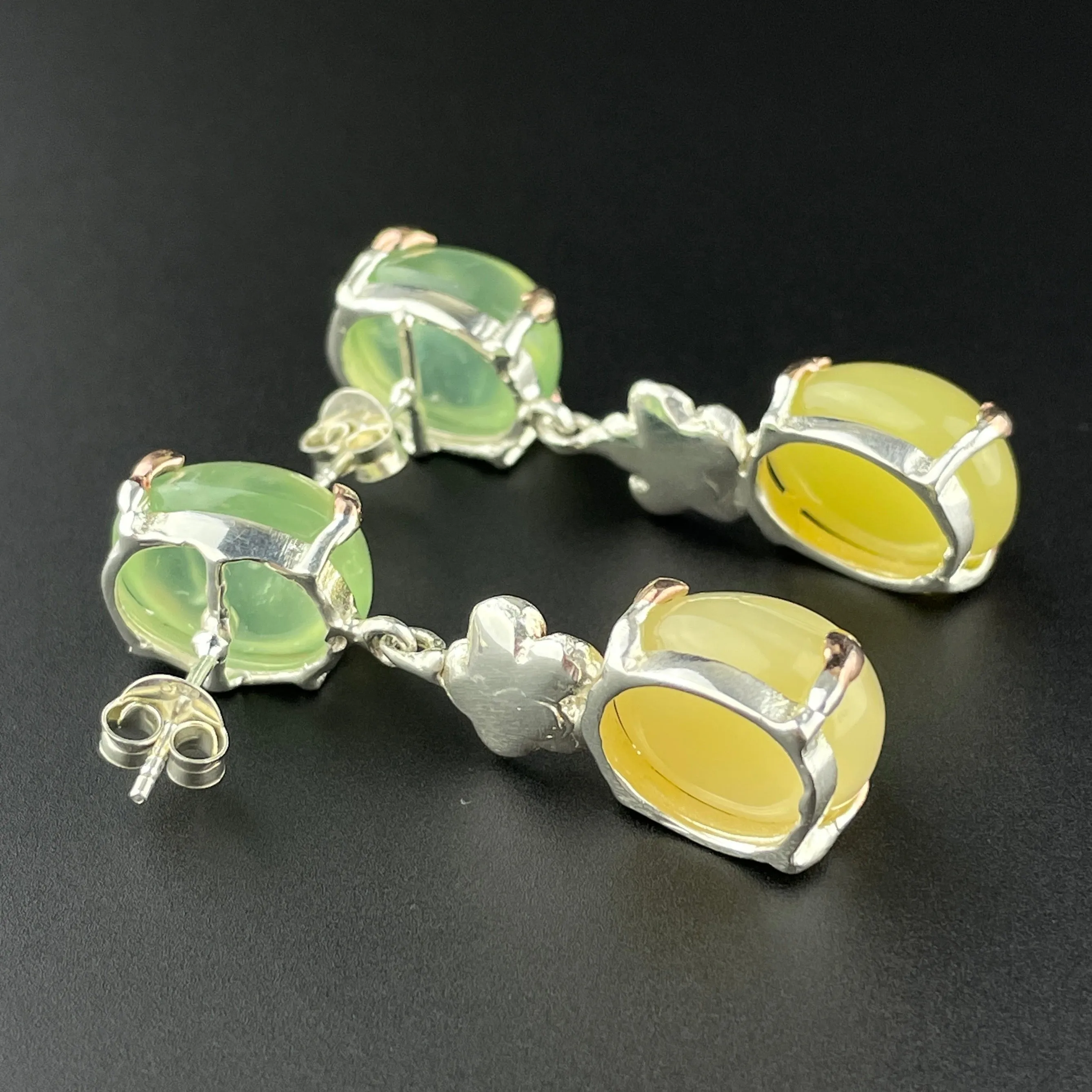 Vintage Silver Green Yellow Chalcedony Earrings