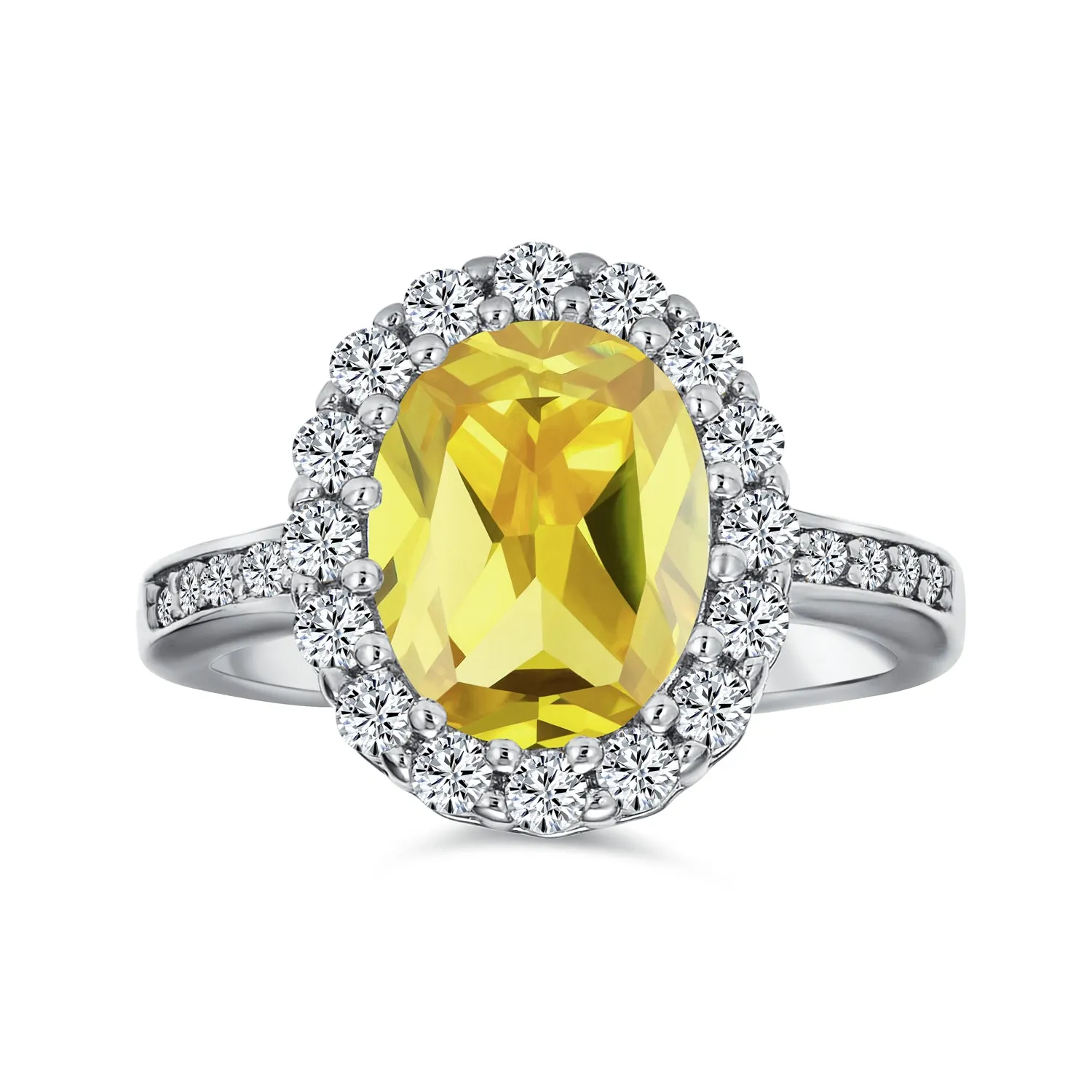 Vintage Style Canary Yellow CZ Halo Engagement Ring 14K Gold Plated Silver 4CT