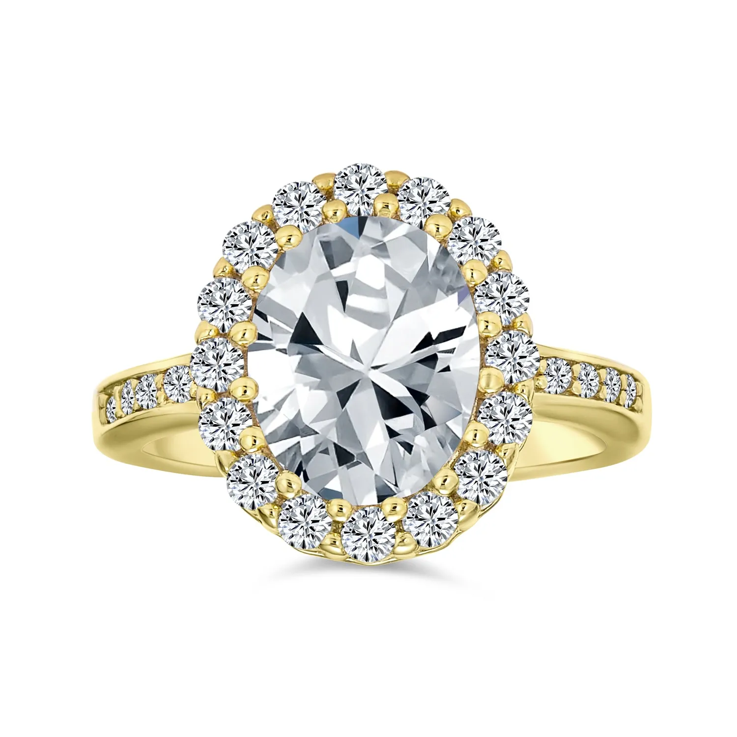 Vintage Style Canary Yellow CZ Halo Engagement Ring 14K Gold Plated Silver 4CT