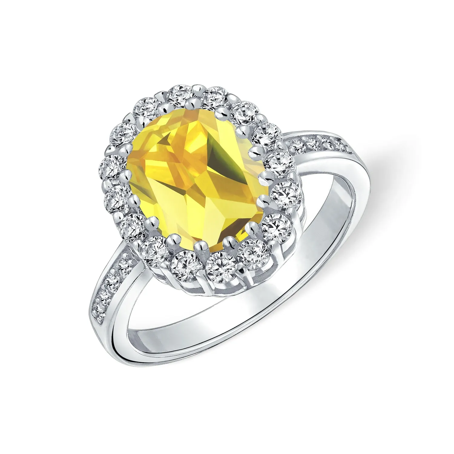 Vintage Style Canary Yellow CZ Halo Engagement Ring 14K Gold Plated Silver 4CT