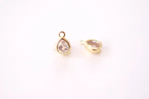 Wholesale Clear TearDrop  Bezel Cubic Zirconia Charm - 16k Gold Plated over Brass CZ Bezel Teardrop Earring Finding HarperCrown Bulk Charms B152