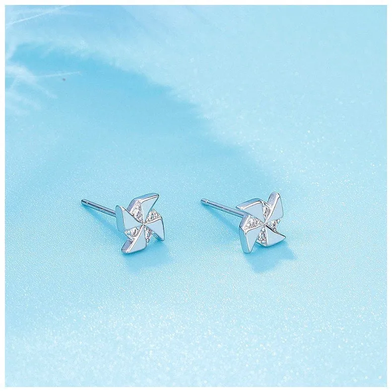 Windmill earrings | Pinwheel Studs| CZ| Sterling Silver| S925