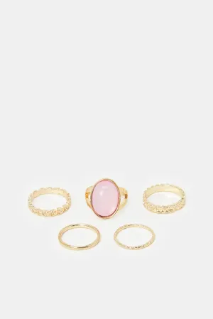 Women Gold Embellished Ring Set(5 Piece)