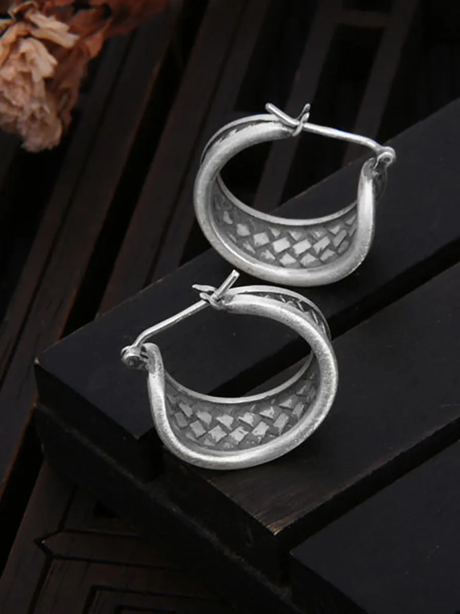 Women Retro S925Sliver Twist Ear Studs AV1019