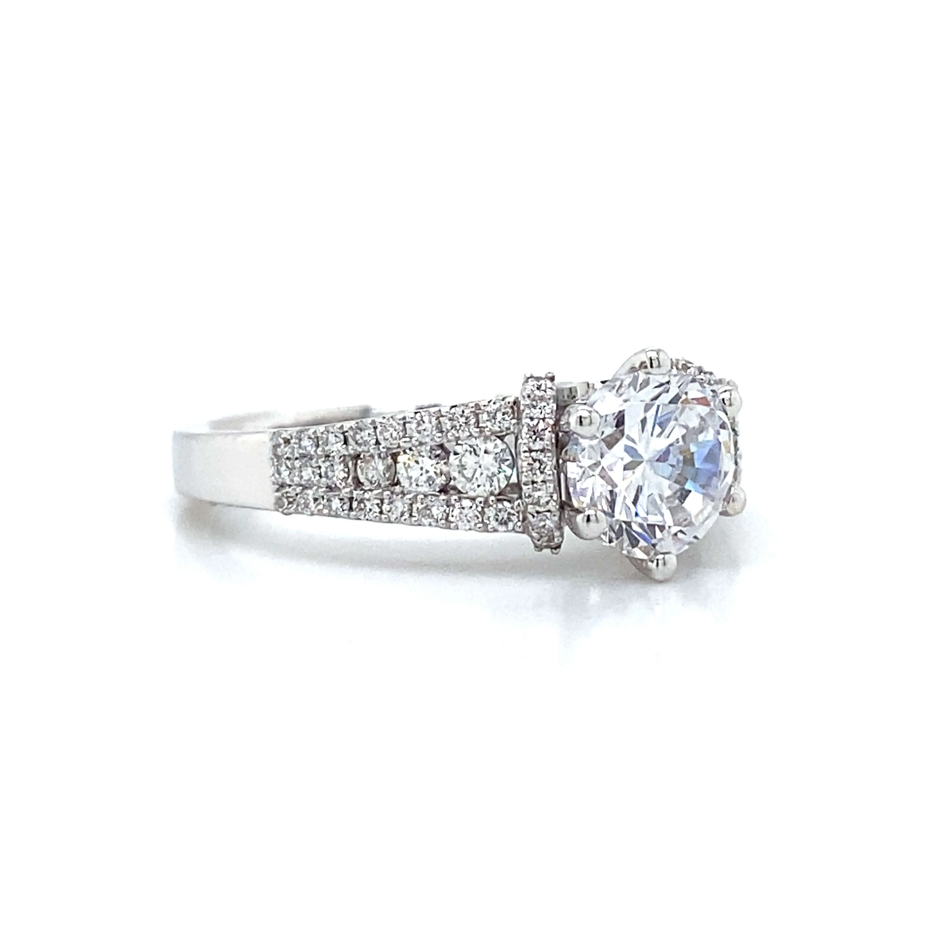 Zeghani Side Stone Engagement Ring in 14K White Gold